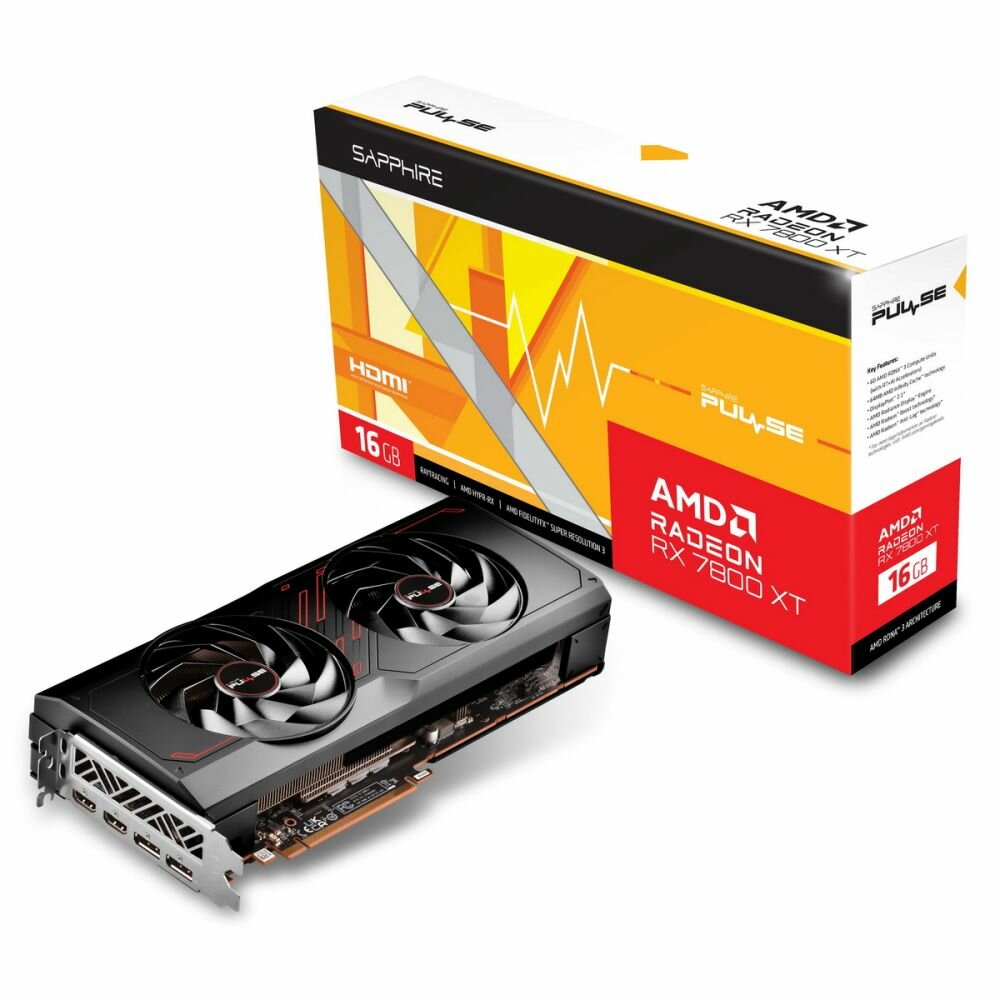 Видеокарта RX7800XT PULSE 16GB 256-bit GDDR6 2xHDMI 2xDP 2FAN RTL