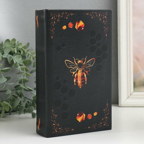 Шкатулка книга-сейф "Пчела", дерево и искусственная кожа, с замком, 21x13x5 см оранжевый, черный, белый, синий, красный