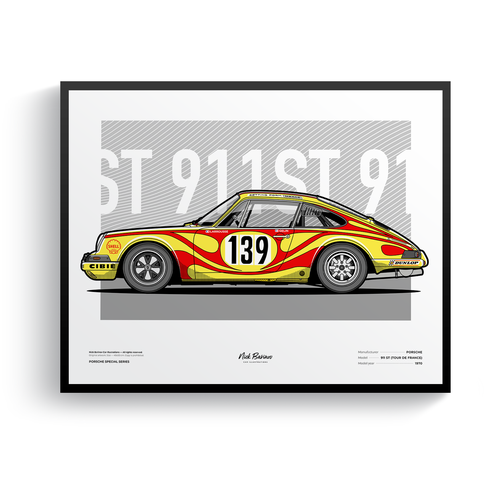 Плакат, картина, постер с авто в раме Porsche 911 ST Tour de France Automobile / плакат на стену (40х50см)