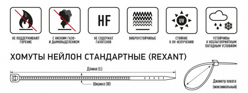 Хомут прочный нейлоновый (кабельная стяжка) 350 x 7,6 мм, в упаковке 100 штук — фото 3