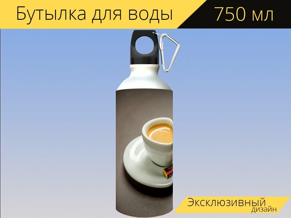 Бутылка фляга для воды "Кофе, эспрессо, чашка" 750 мл. с карабином и принтом