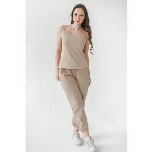 фото Майка оптима трикотаж, размер 52, бежевый