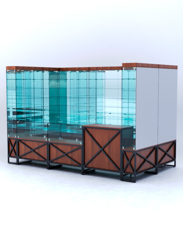 Павильон торговый лофт стиль (глубина витрин-300мм) №3б, Орех 330 x 180 x 210 см