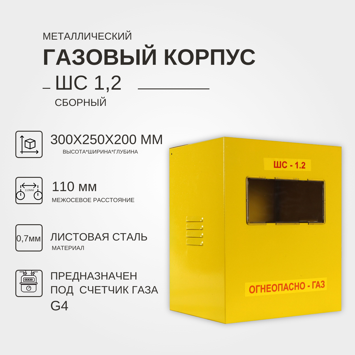 Металлический корпус под газовый счётчик ШС-12 (300х250х200мм) IP31 KRZMI под счётчик газа G4