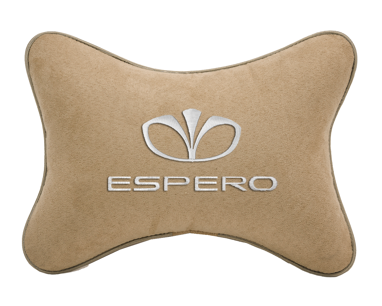 Автомобильная подушка на подголовник алькантара Beige с логотипом автомобиля DAEWOO Espero