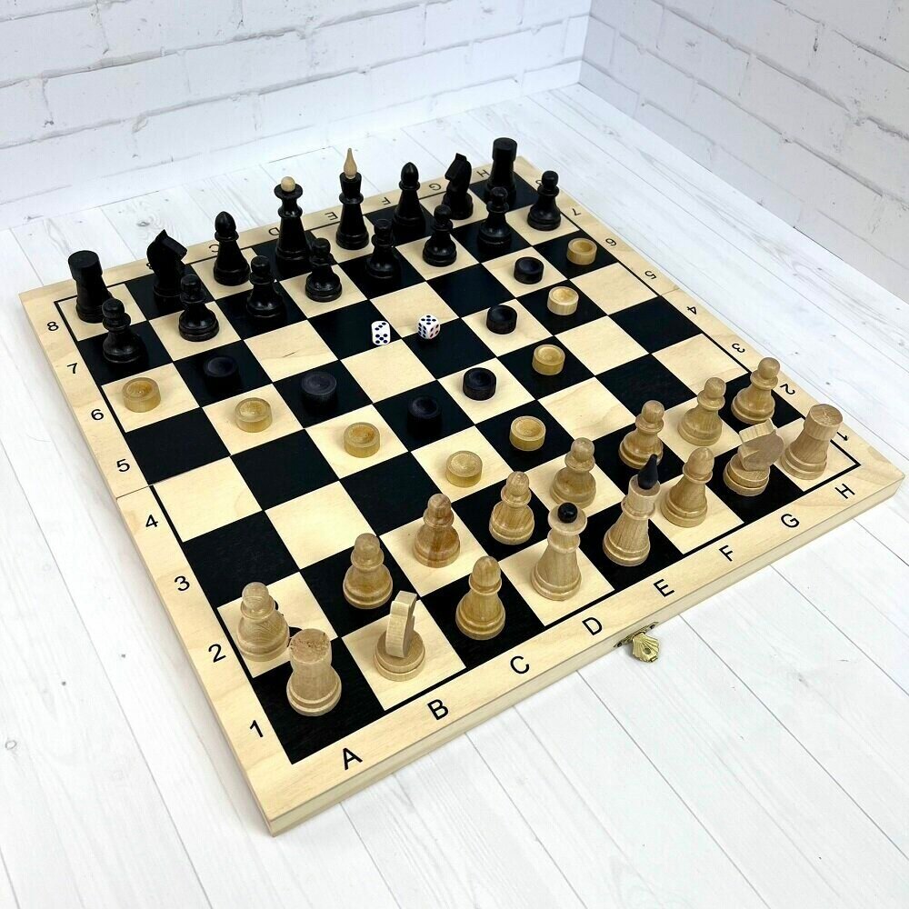 Шахматы+нарды+шашки, малые, обиходные деревянные фигуры,40х20