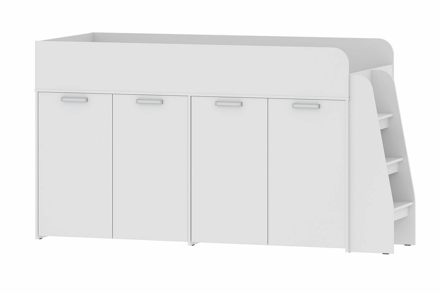 Кровать-чердак односпальная Hoff Джуниор 90х200 см, основание, с лестницей, с ящиками, с бортиком, со шкафом, цвет белый фасадный