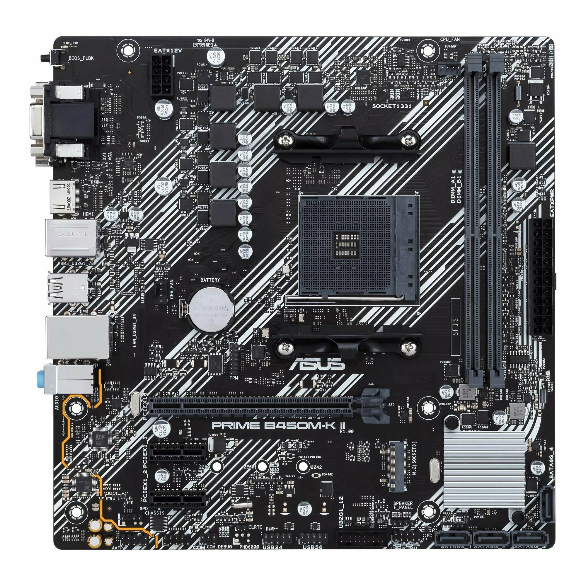 Мат. плата ASUS AM4 PRIME B450M-K II 1xPCI-Ex16, 2xPCI-Ex1, 2xDDR4, 1xM2, VGA/DVI/HDMI, mATX, RTL