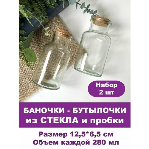Баночки - бутылочки с пробкой стеклянные прозрачные 280 мл 12565 см набор 2 штуки 610₽