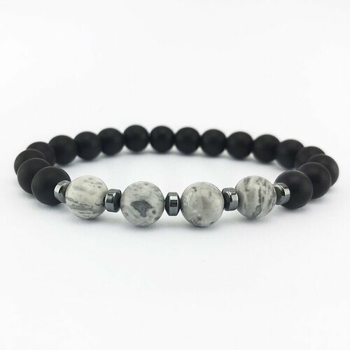 фото Жесткий браслет, кахолонг, гематит, шунгит, 1 шт., размер one size, серый, черный stella azzurra