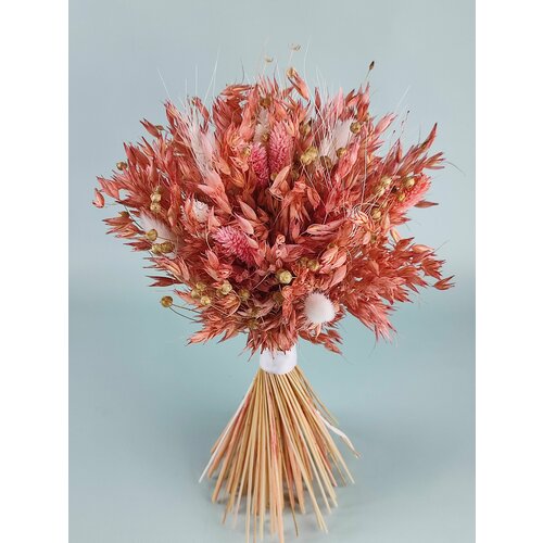 Розовый букет из овса, пшеницы и лагуруса А143-B105