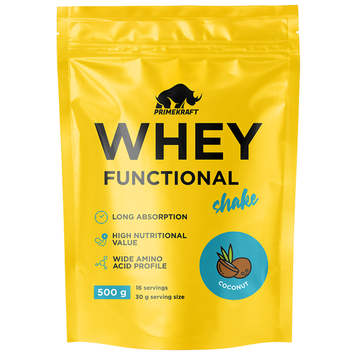 Протеин сывороточный, Prime Kraft, Whey Functional Shake, 500 г, Кокос