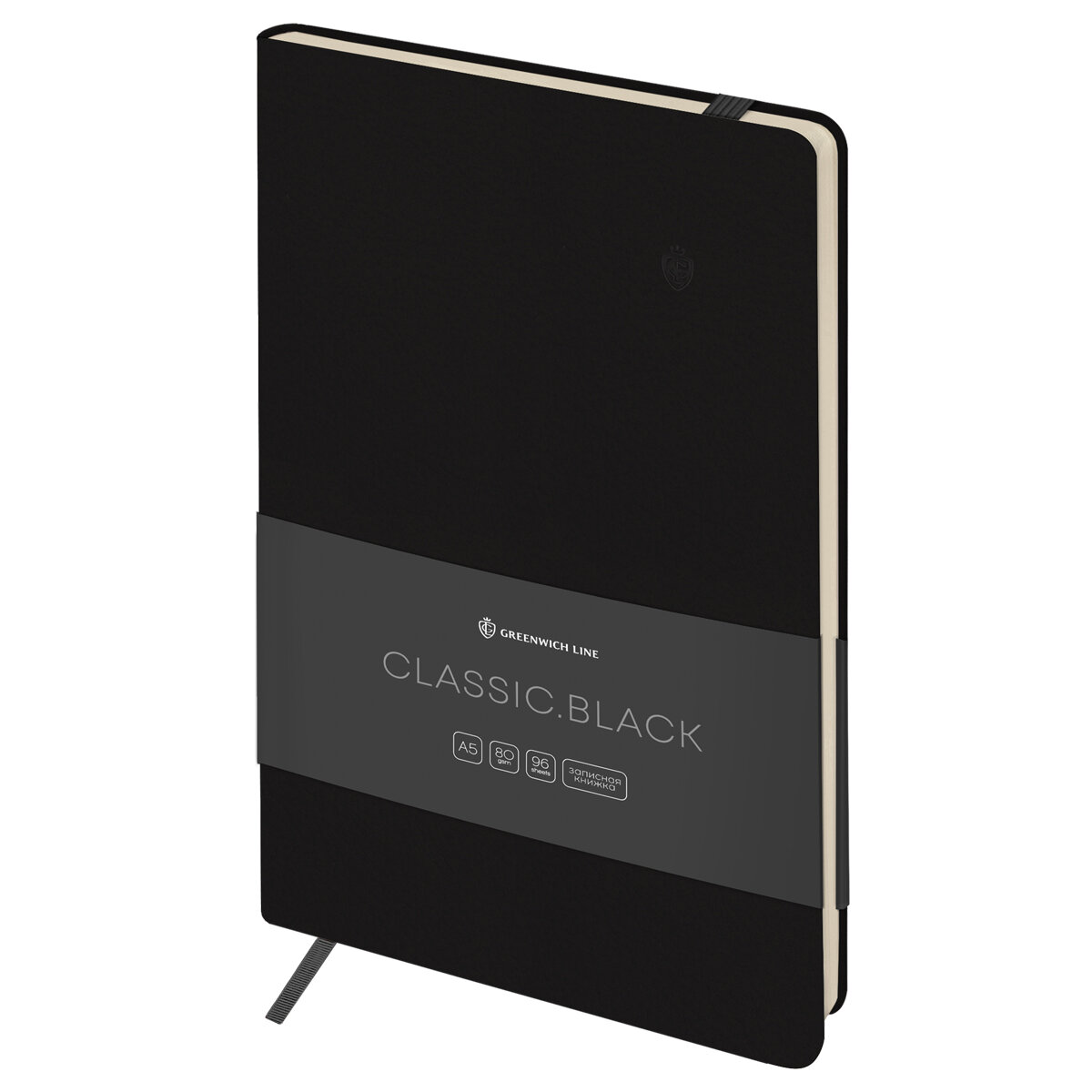 Записная книжка А5 96л. Лайт, кожзам, Greenwich Line "Classic. Black", с резинкой, блок без линовки