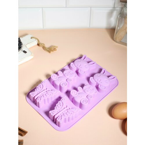 Силиконовая форма для выпечки и шоколада (зверушки 6в1, 26-17см)