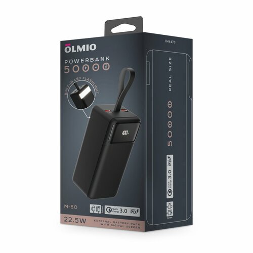 Портативное зарядное устройство Olmio M-50 50000mAh, 22,5W, QC 3.0, PowerDelivery, LCD, черный