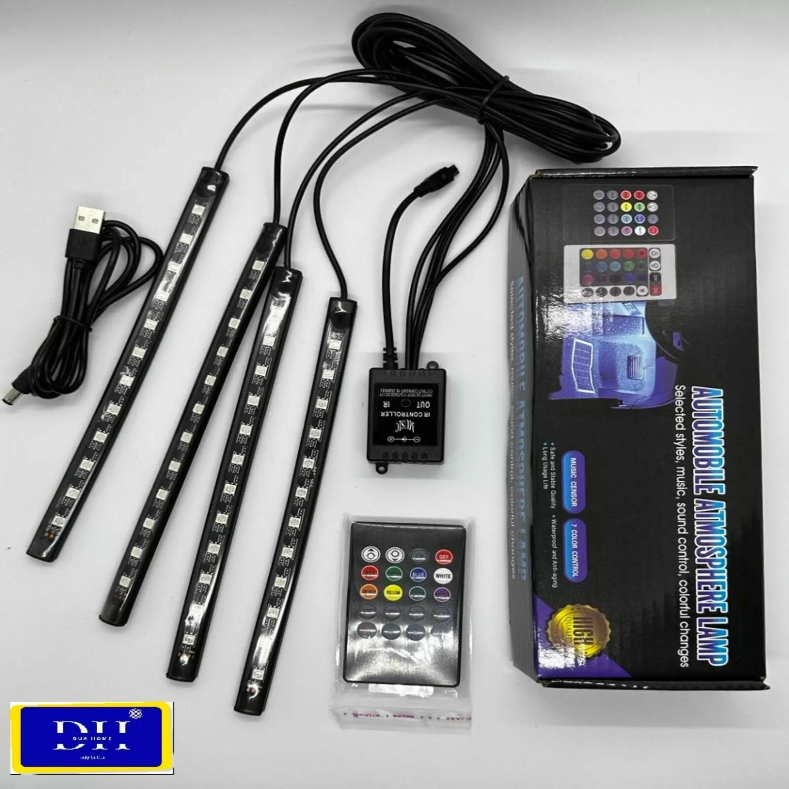 Атмосферная подсветка салона авто в машину LED RGB с ИК-пультом подключение USB 4 модуля — фото 4