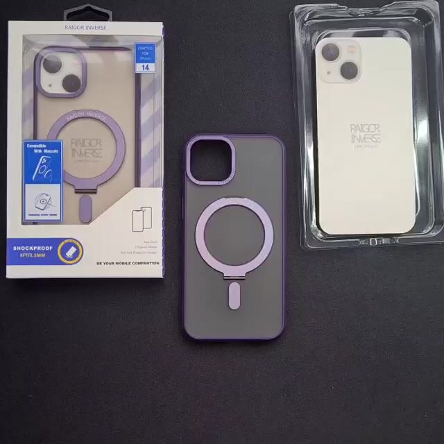 Чехол для iPhone 14 Ragor Inverse с кольцом подставкой Magsafe фиолетовый — фото 1