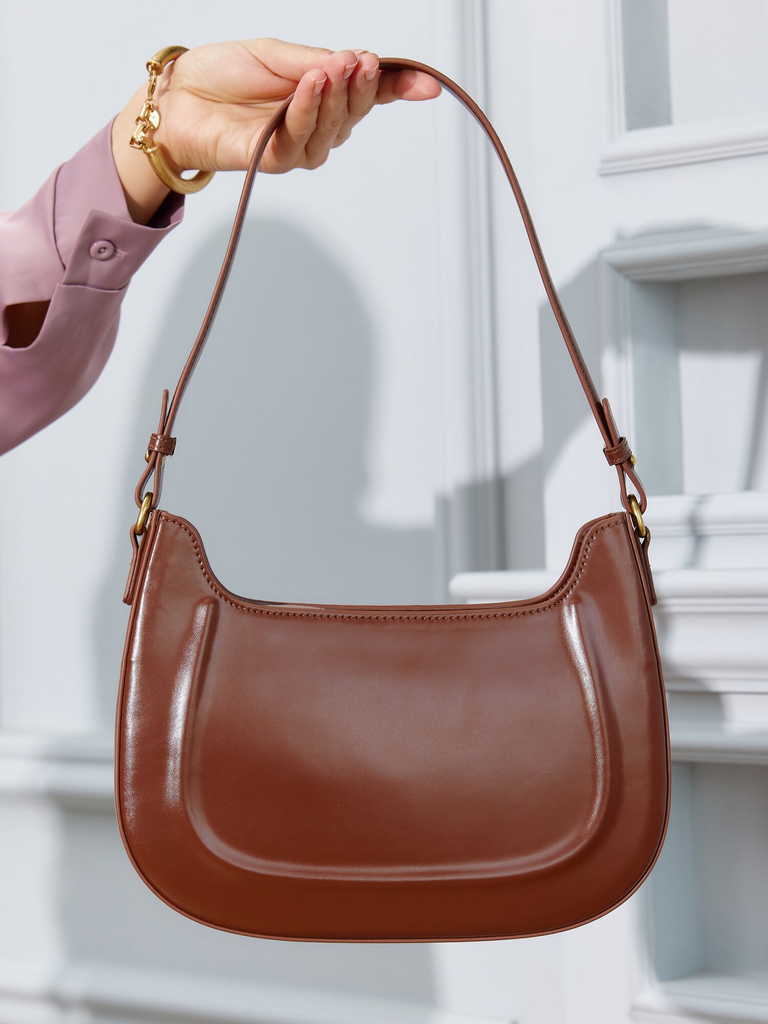 Сумка багет Daniele Riccardi, фактура гладкая, коричневый — фото 1