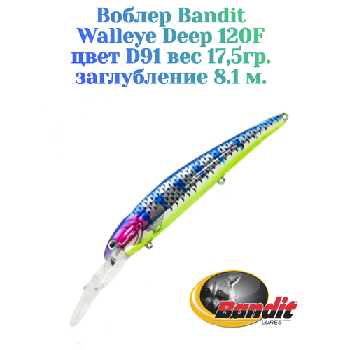 Воблер Bandit Walleye Deep 120F original цвет D91 вес 17,5гр. заглубление 8.1 м.