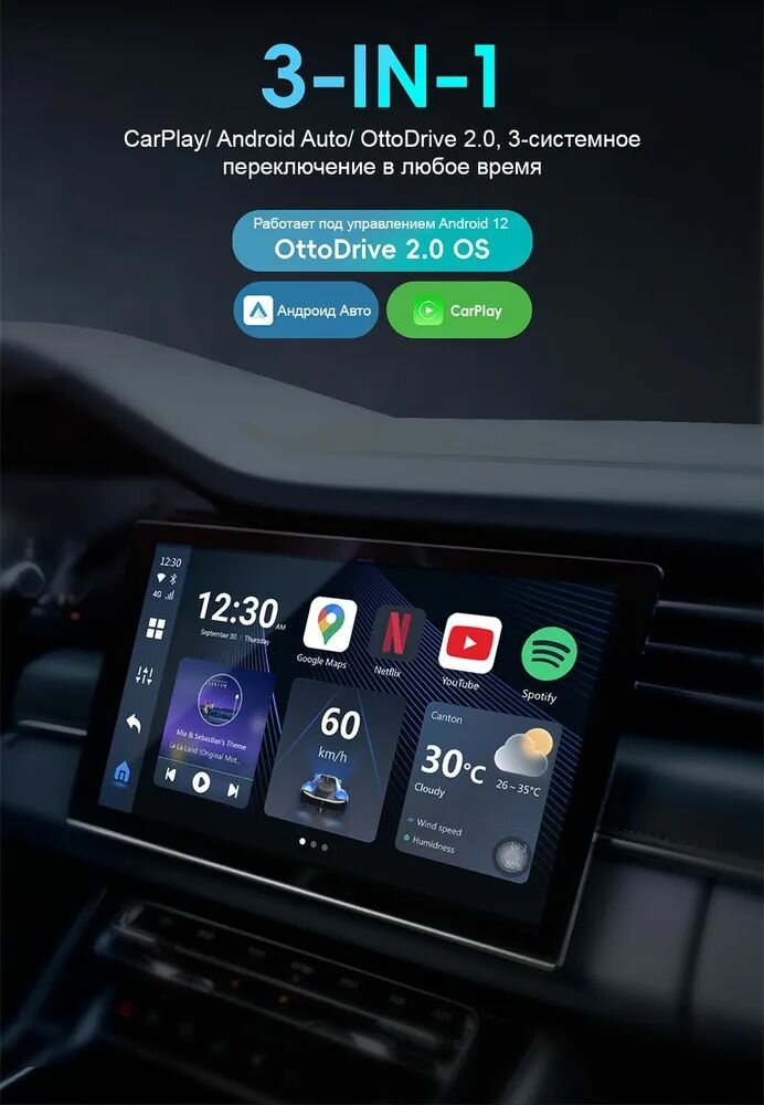 OTTOCAST PCS47 Carlink Android Carplay Ai Box Rus - Android 13 - Процессор 8-ядерный QCM6225 - Память 8+128Gb - 4G(Sim) — фото 1
