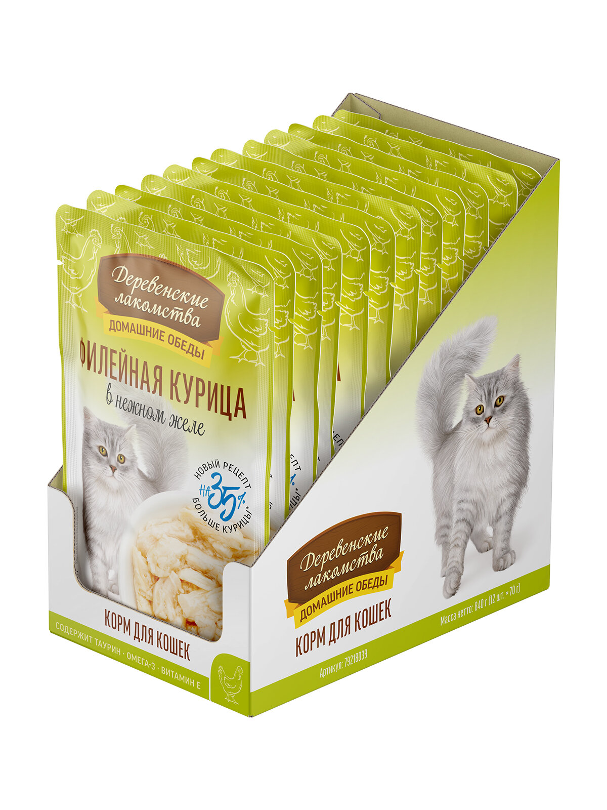 Деревенские лакомства пауч д/кошек Филейная курица в нежном желе 70г (12 шт.)