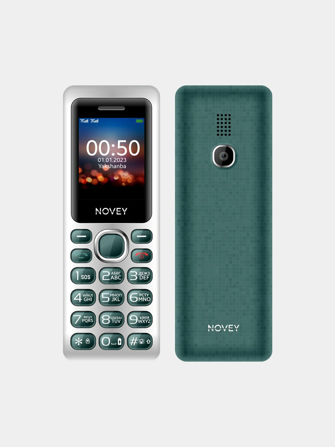 Кнопочный мобильный телефон Novey M050 2- SIM слота, зеленый.