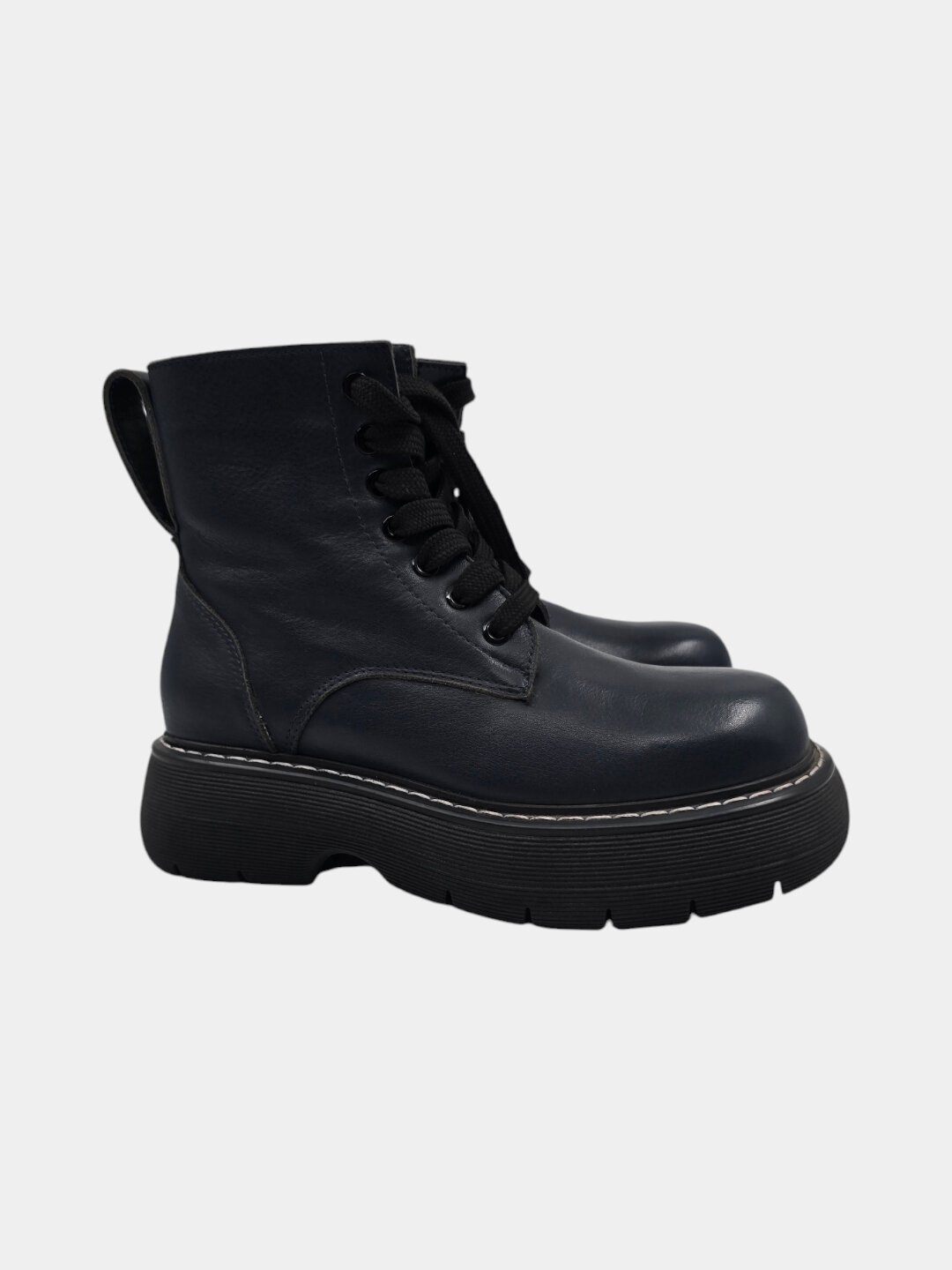 Берцы женские из натуральной кожи утепленные, Турция Синий 37 — фото 1