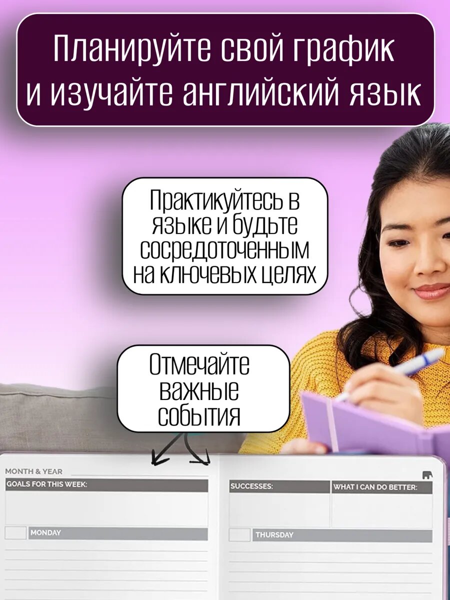 Планировщик ежедневник на английском, недатированный планинг, твердый переплет, черный — фото 1