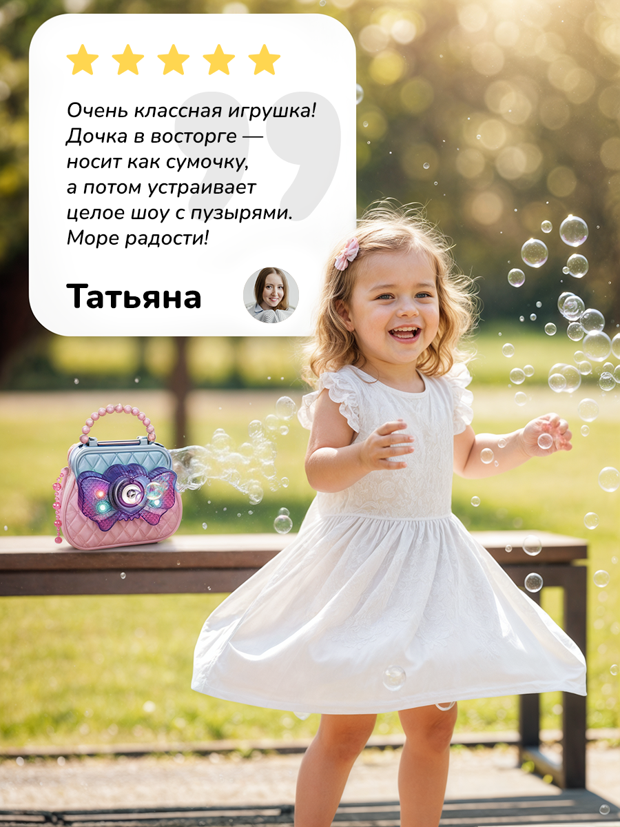 Генератор мыльных пузырей Play Okay детский, пистолет камера, светящийся, бирюзовый и розовый — фото 1