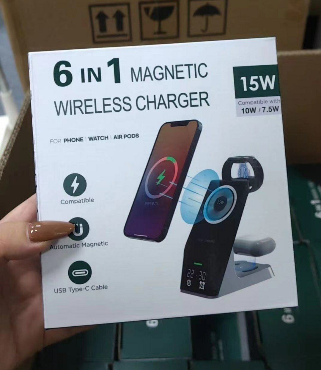 6-в-1 Магнитная Беспроводная Зарядная Станция 15W — Для Телефона, Часов и AirPods