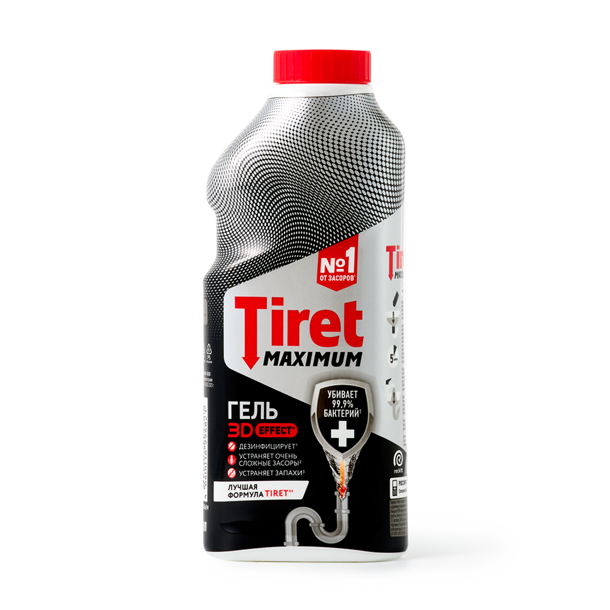 Дезинфицирующее средство Tiret Maximum, гель, для труб, антибактериальное, 465 мл