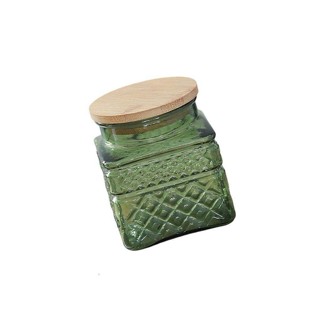 Герметичная стеклянная банка с бамбуковой крышкой, Зеленый - 600ml