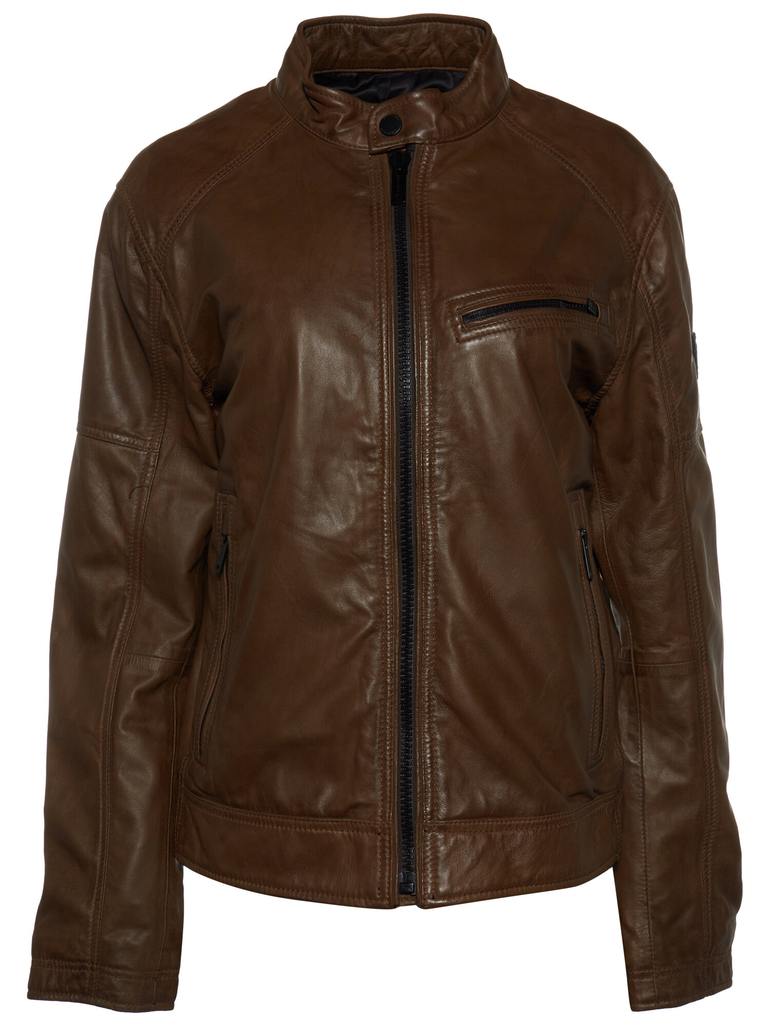 Кожаная куртка Strellson Bexley-S демисезонная, без капюшона, внутренний карман, подкладка, карманы, размер 48, бежевый - фотография № 1
