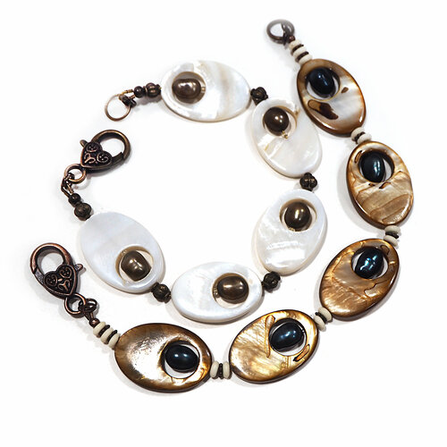 Комплект браслетов Милор Парочка, жемчуг пресноводный культивированный, металл, жемчуг культивированный, жемчуг пресноводный, перламутр, 2 шт., размер 18 см, размер L, белый, золотистый