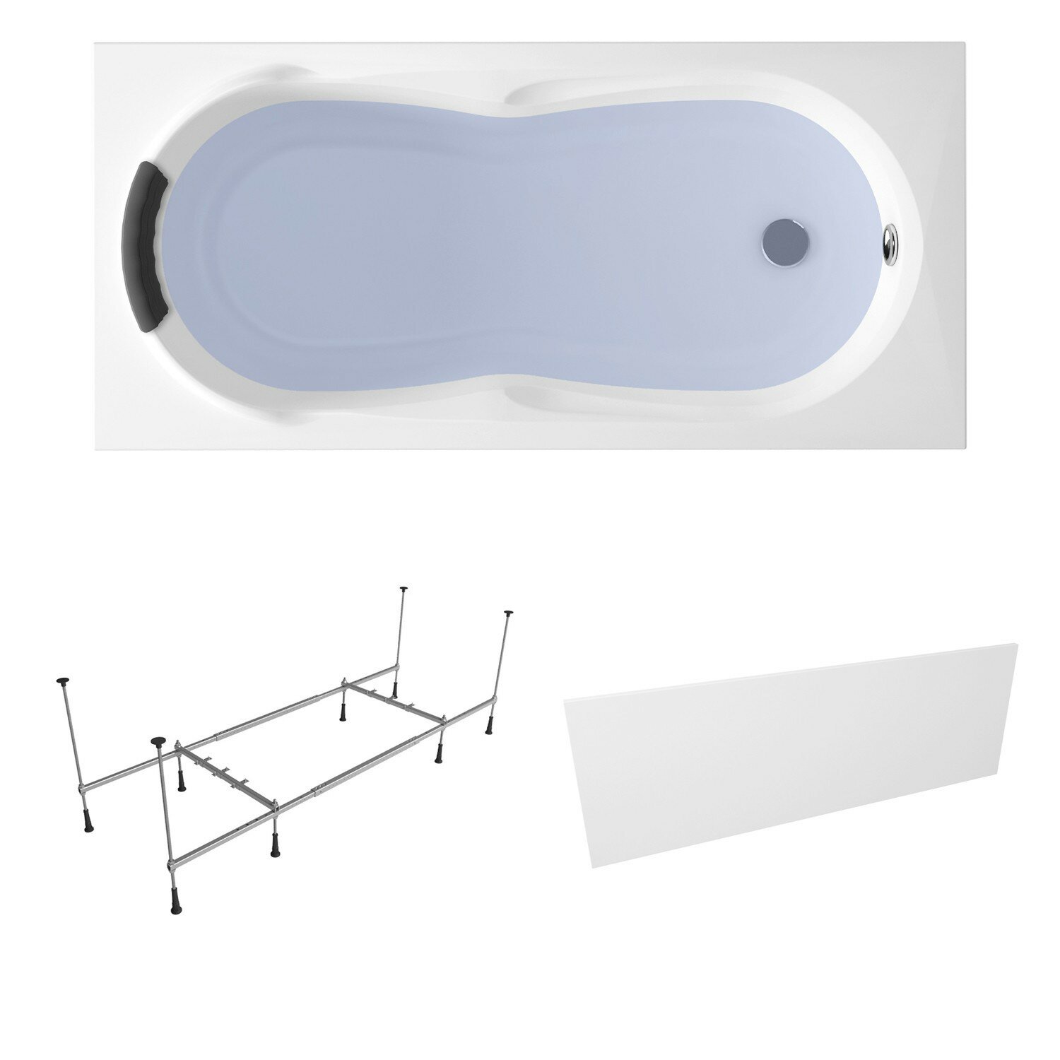 Акриловая ванна 170х75 см Lavinia Boho Easter Pro набор 4 в 1 S2-3706075P: прямоугольная ванна, металлический каркас, подголовник, лицевой экран