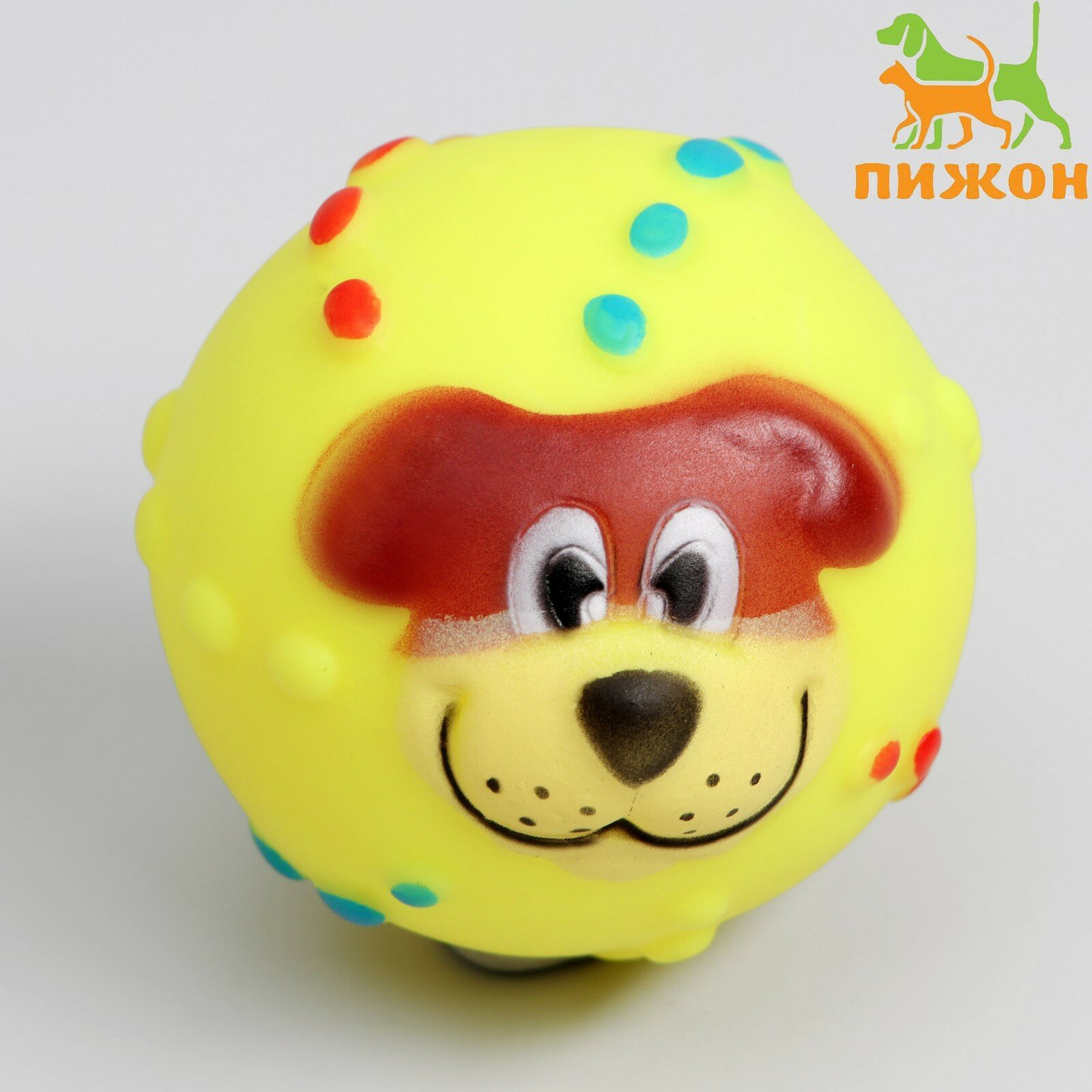 Игрушка пищащая Мяч Джим для собак 6 см жёлтая - фотография № 3