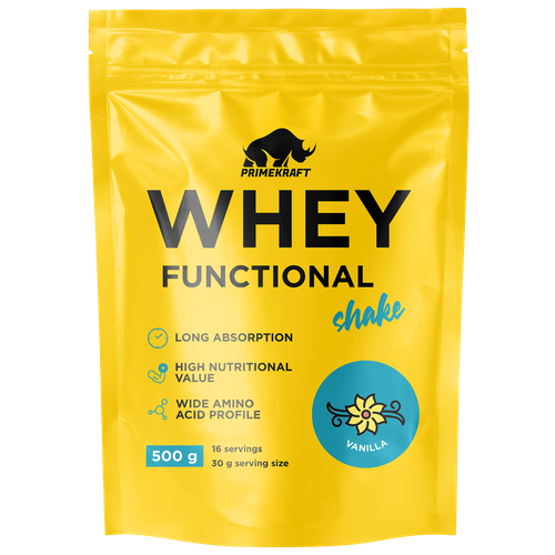 фото Протеин сывороточный primekraft whey functional shake, ваниль, 500 гр, дой пак prime kraft