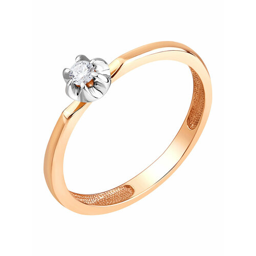 Кольцо помолвочное АМБЕР, красное золото, 585 проба, бриллиант, размер 17, золотистый