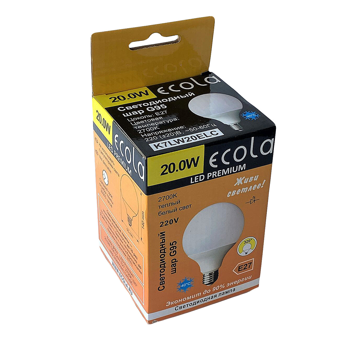 Светодиодная лампа globe LED Premium 20,0W G95 220V E27 2700K Ecola K7LW20ELC - фото №2