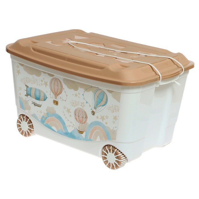 Пластишка Ящик для игрушек на колесах «Воздушные шары», 58х39х33,5 см, 45л, темно-бежевый