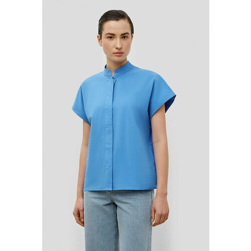 фото Блуза baon, классический стиль, свободный силуэт, короткий рукав, без карманов, трикотажная, однотонная, размер 52, синий