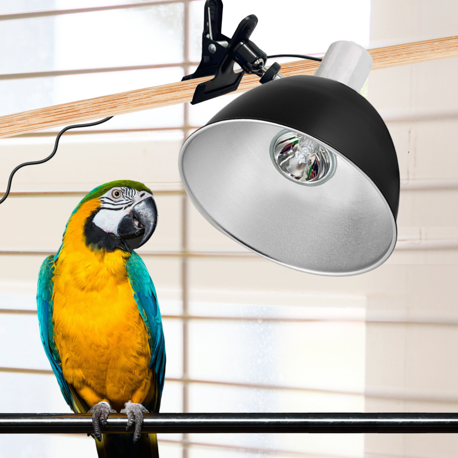 Светильник для птиц и грызунов LST215-PR1 на прищепке и лампа греющая UVA+UVB, 100W