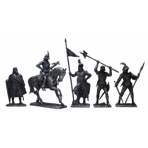 Западноевропейские средневековые рыцари и воины №4ЕК (5 н/к) набор оловянных солдатиков некрашеных в картонной коробке средневековые рыцари