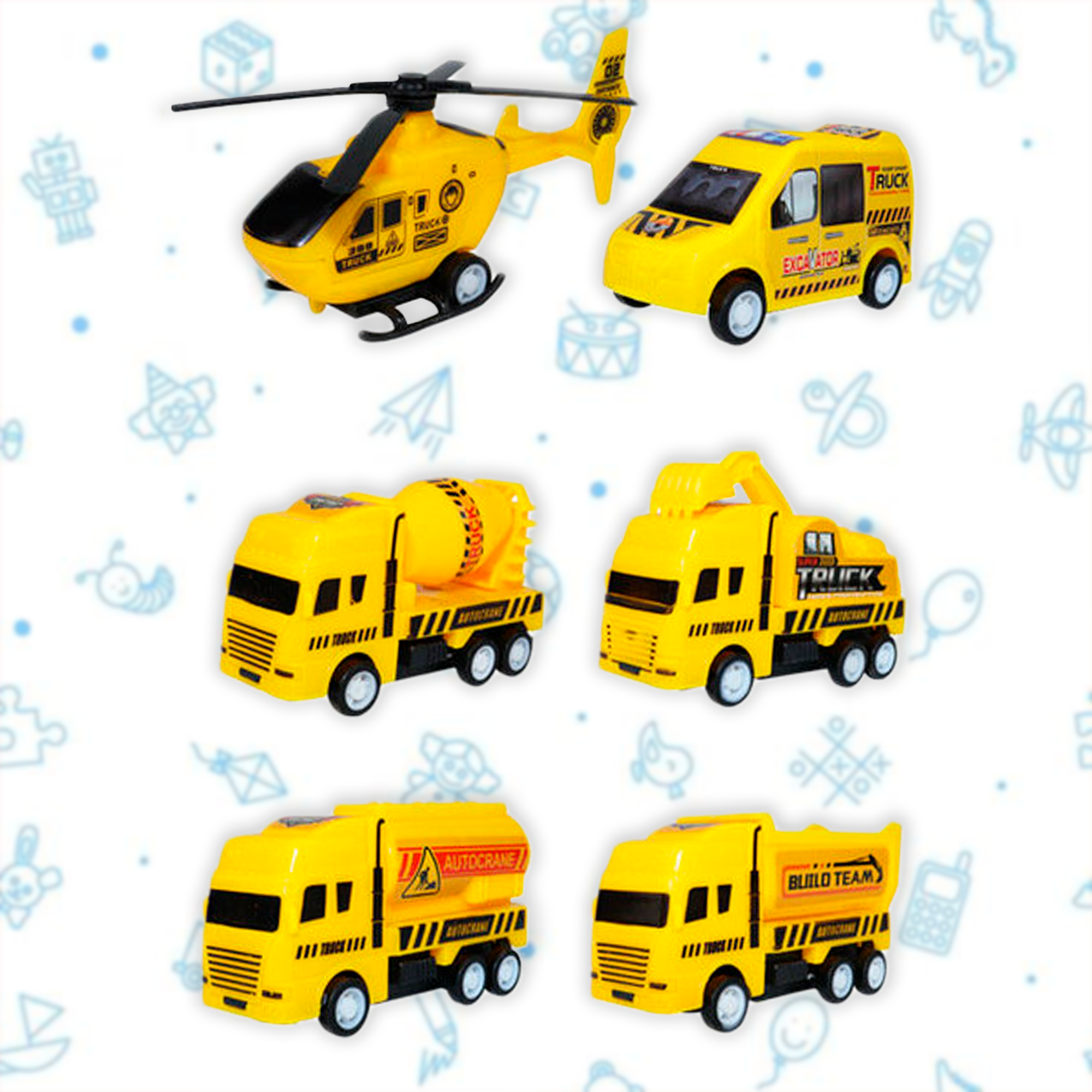 Набор детских игрушечных машинок плешоп спецтехника в ассортименте, 6 штук