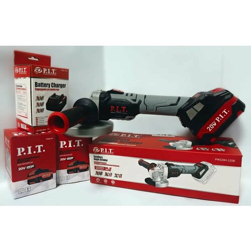 Угловая шлифмашина аккумуляторная бесщеточная PIT PWS20H-125B2 20В 4Ач 2 акб ЗУ 1800000₽