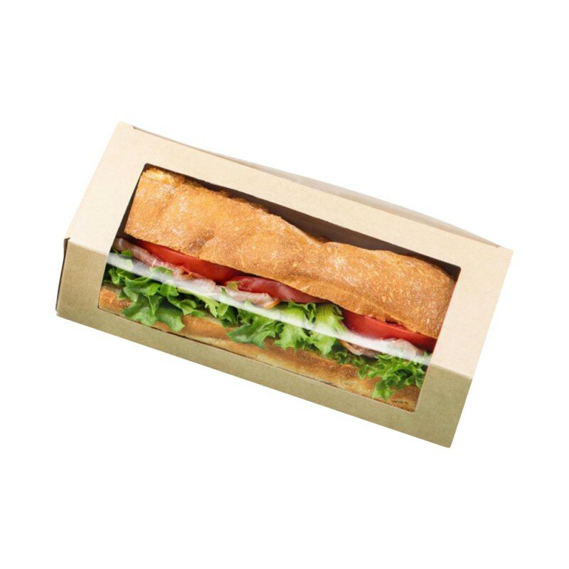 Упаковка картонная для сэндвича 260х80х60мм крафт с окном уп/10шт