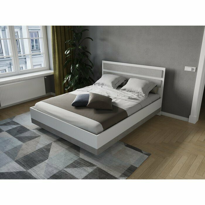 фото Кровать парящая "Мечта", с/м 1600х2000, Белый/Бетон 9613025