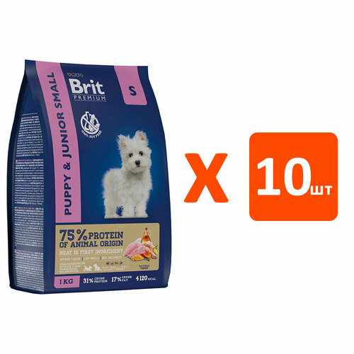 BRIT PREMIUM DOG PUPPY & JUNIOR SMALL для щенков и молодых собак маленьких пород с курицей (1 кг х 10 шт)