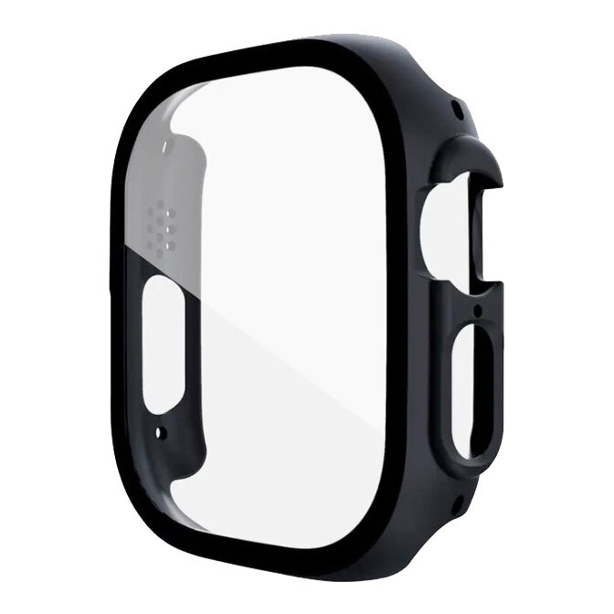 Защитное стекло на Apple Watch, 49mm, черное с силиконовым чехлом