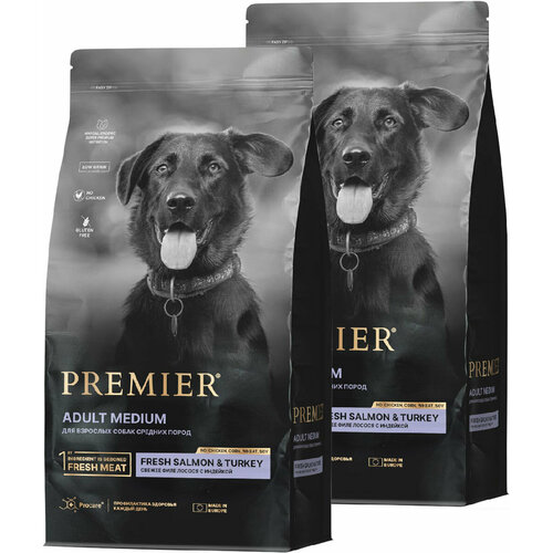 PREMIER LOW GRAIN DOG ADULT MEDIUM SALMON & TURKEY низкозерновой для взрослых собак средних пород с лососем и индейкой (3 + 3 кг) grandorf single grain dog adult mini turkey низкозерновой для взрослых собак маленьких пород с индейкой 1 кг х 6 шт